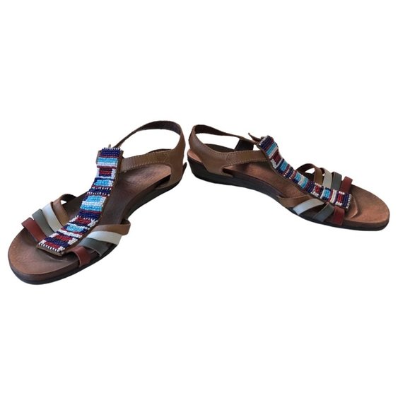 Pikolinos Beaded Sandal EU 38 Ankle Strap Brown Blue Red White - Picture 6 of 13